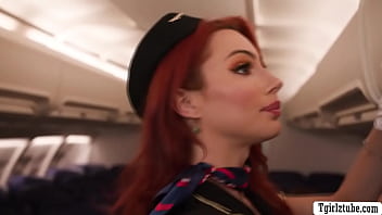 Ts flight attendant Threesome fucky-fucky with her passengers in flat