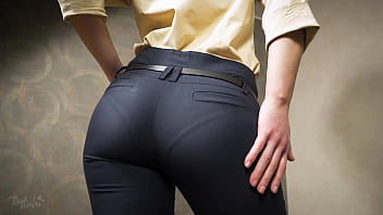 Ideal Butt Asian In Cock-squeezing Work Trousers Teases Obvious G-string Line