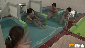 Japanese honies take a shower and get finger-tickled by a crank man