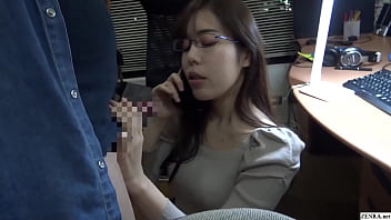 Asian cheating on phone with hubby while providing blow-job