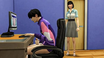 Asian step mummy catches her stepson masturbating in front of the computer eyeing pornography flicks and then helps him have hook-up with her for the highly first-ever time - Korean step-mother